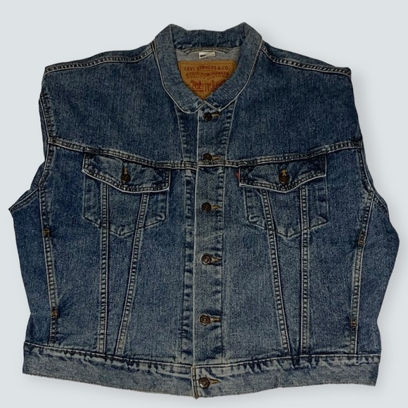 Levis Men’s Jean Jacket Size Large Cropped Denim 100% Cotton - Picture 16 of 16